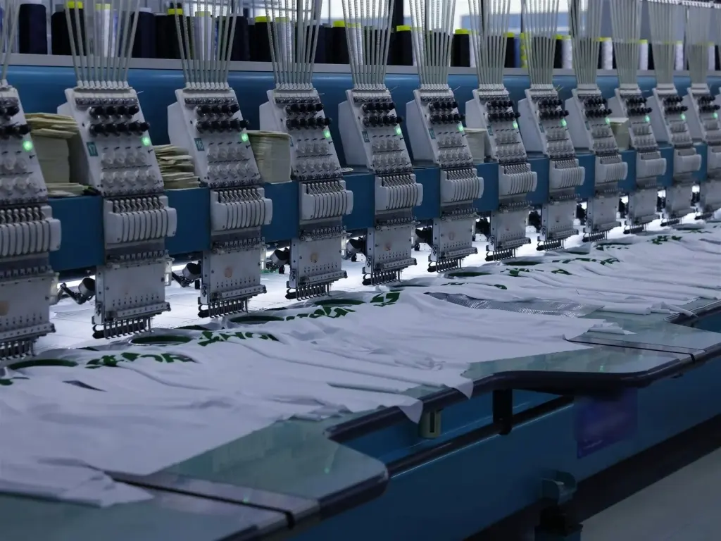 Multi-head embroidery machines in our factory