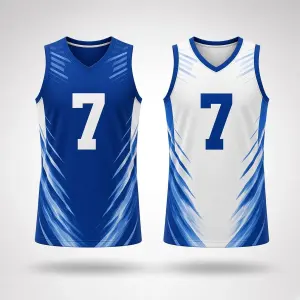 Reversible basketball training singlet shown on both sides — blue and white